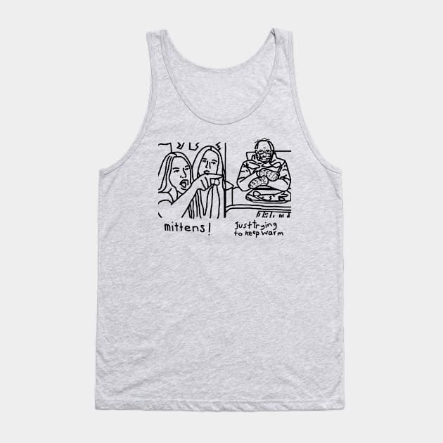 Woman Yelling Mittens at Bernie Sanders Line Drawing Tank Top by ellenhenryart